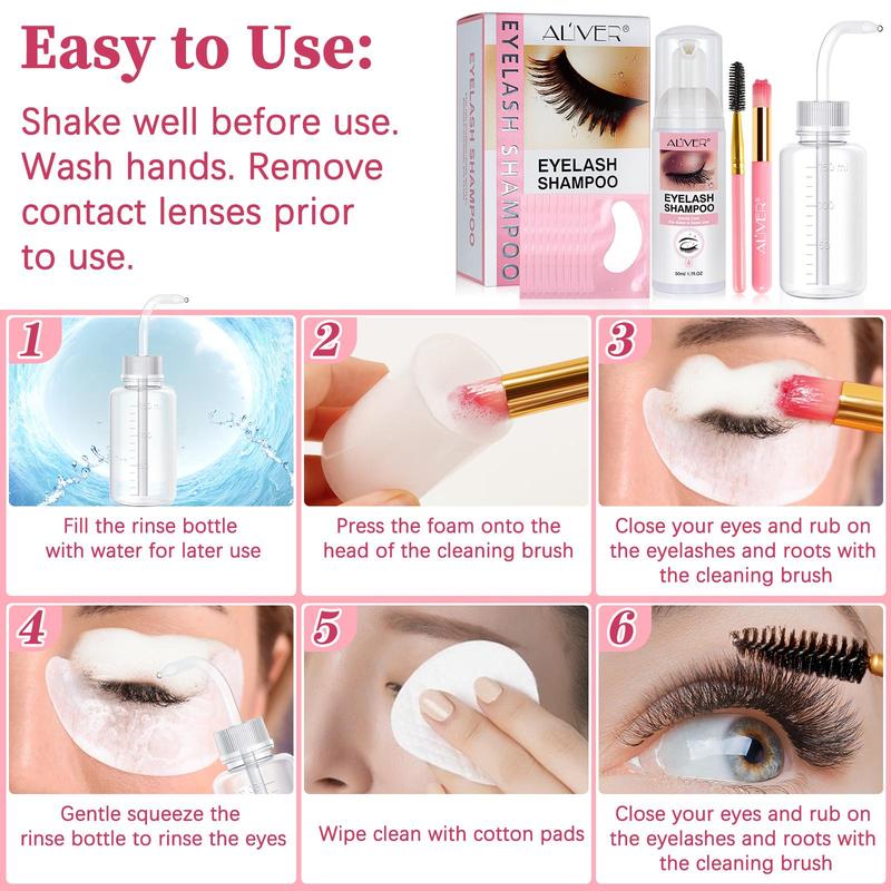 Eyelash Shampoo & Sprayer & Eyelash Brush & Cleaning Brush & Eye Stickers, 1 Set Eyelash Cleaning Tool, Eye Makeup Remover for Salon & Home Use