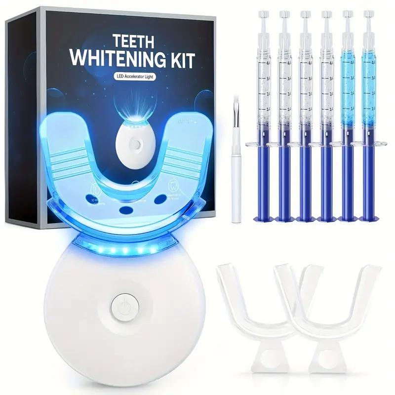 6 X 3ml Carbamide Peroxide Teeth Whitening Gel Kit - Fast,Gentle,Safe Enamel Teeth Whitening System with LED Light, Professional Oral Results at Home