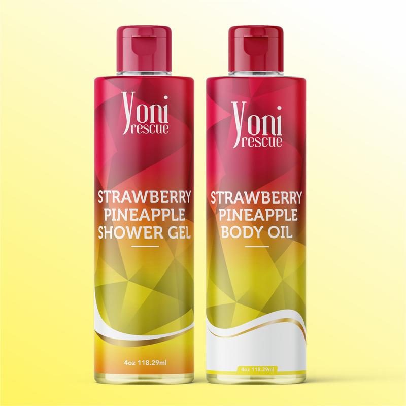 Strawberry Pineapple  Body & Bath Care Set- Shower Gel(4oz),  Body Essential Oil(4oz) by Yoni Rescue