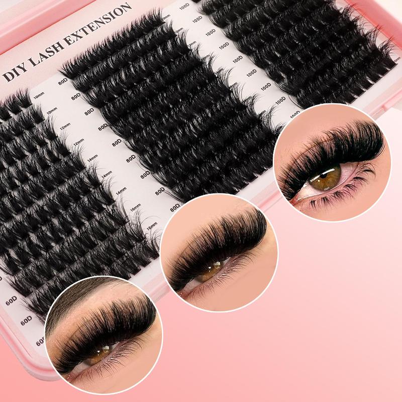 Mixed Length Individual False Eyelashes Kit, 1 Set Fluffy Curling False Eyelashes with Tools, Eye Makeup Accessories for Women, Christmas Gift