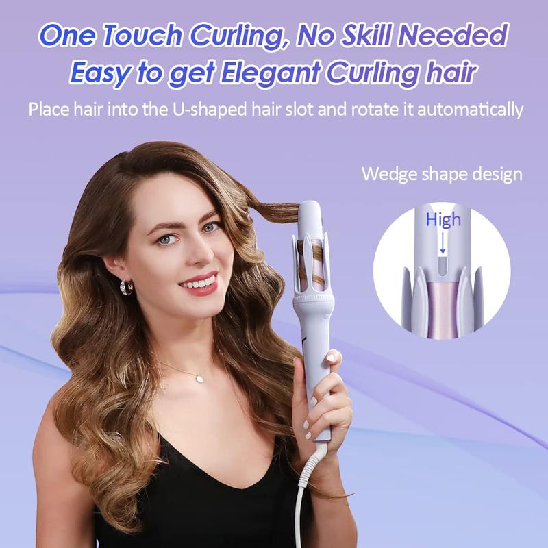 Automatic Curling Iron, Professional Anti-Tangle Automatic Hair Curler with 3-Speed Temperature & 2 Timer Reminder, Fast Heating, Double Anti-Scald Ceramic Curling Wand for Curly Hair Styling