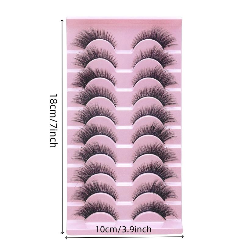 Fluffy Cross False Eyelashes, 10 Pairs Wispy Cat Eye Faux Lashes, Natural Curling Eye Makeup Strip Lashes, Volumized Fake Eyelash for Lashes Extensions