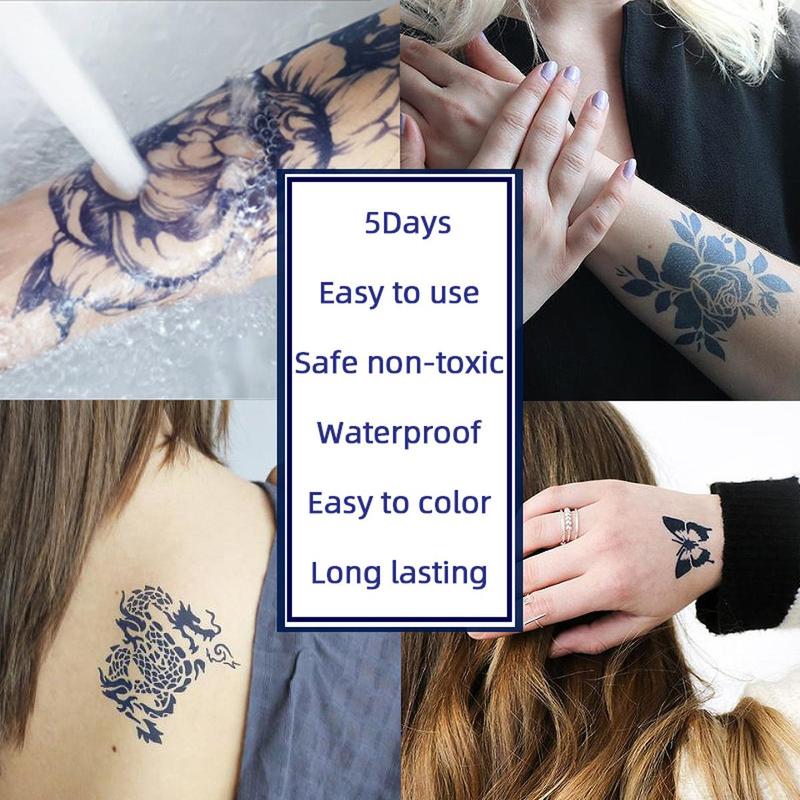 Temporary Tattoo Paint Set, 1 Set Including 7 Temporary Tattoo Stencils & 3 Tattoo Paints, Waterproof Temporary Body Art Tattoo for Party