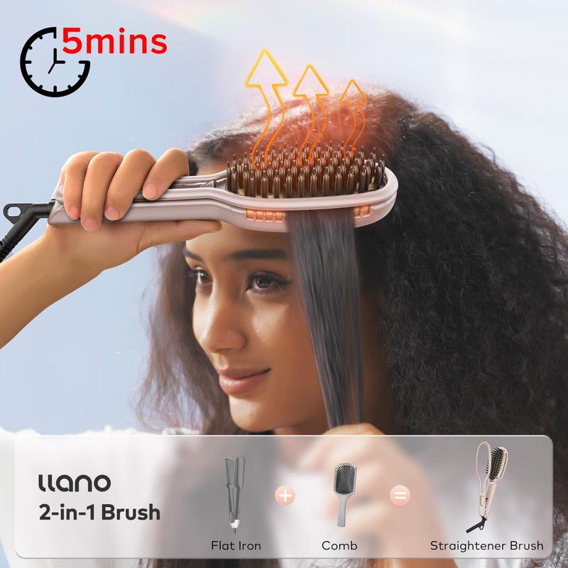 Llano Hair Straightener Brush,Complimentary anti-scald gloves, gift box,Upgraded Ionic Hair Straightening Comb with Holder Clamp, Anti-Frizz Ceramic, Anti-Scald Ceramic straightening Brush All Hair Types,Hair Straightener Comb Styling Tool, Christmas gift