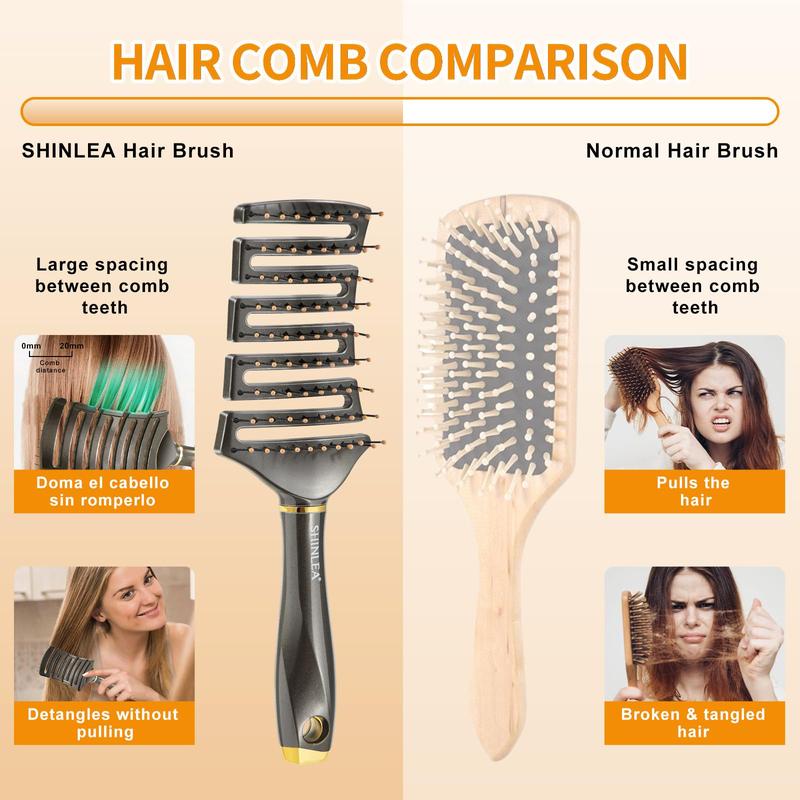 SHINLEA Curved Detangling Brush for Curly Hair | Vented Design, Anti-Tangle, Professional Hairbrush for Wet & Dry, Ideal for Textured 2a to 4c Hair Haircare Heatless Smooth