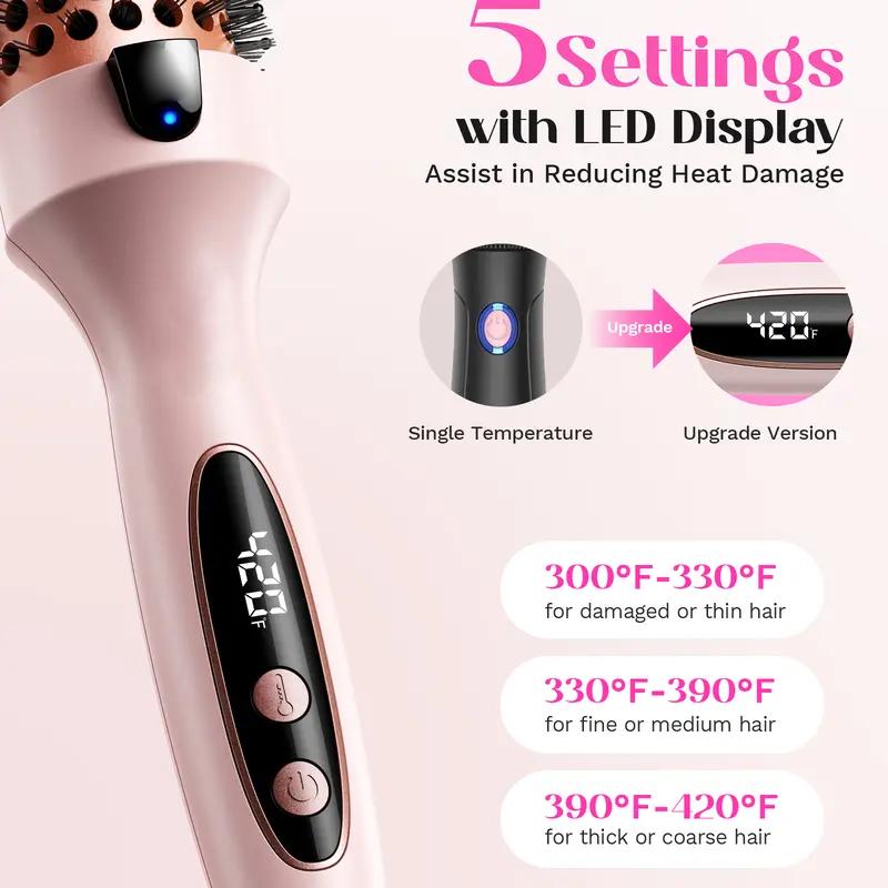 Thermal Brush Get Blowout Look, Quick Heating Hot Brush, Ceramic Tourmaline Ionic Curling Brush, Heated Curling Iron, Digital Display 9 Temperatures Curling Wand, Dual Voltage, 1.5 Inch