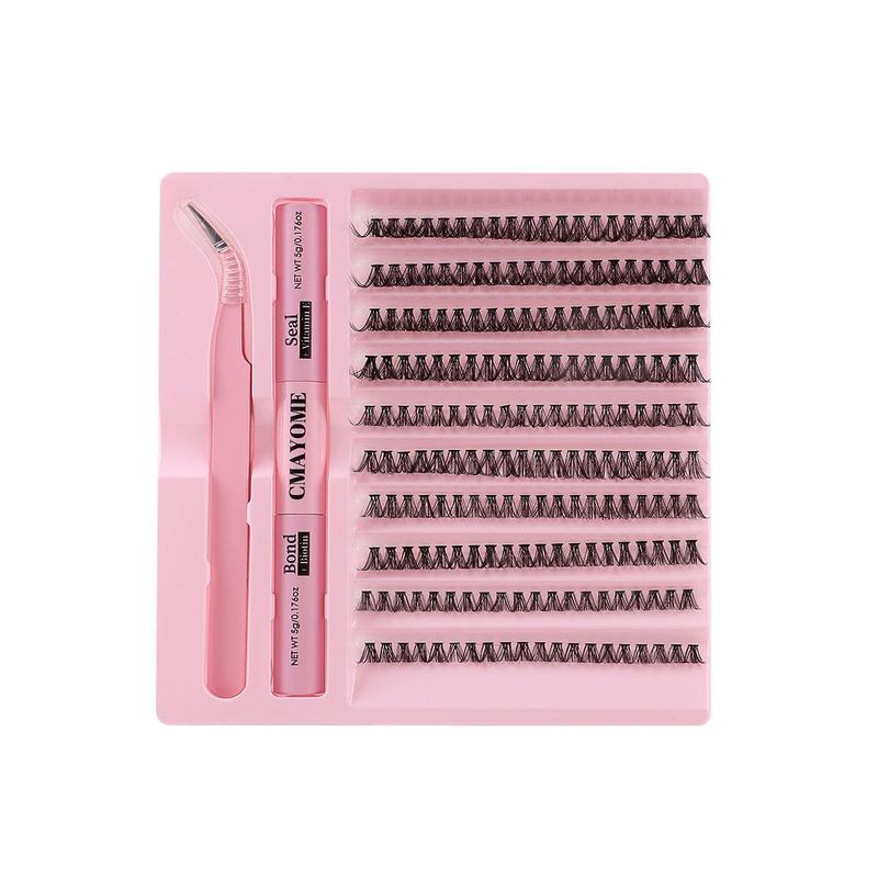 Natural Look Eyelash Extensions Kit, 1 Set Fluffy Curling False Eyelashes with Eyelash Glue & Tweezers, Professional Eye Makeup Accessories for Women