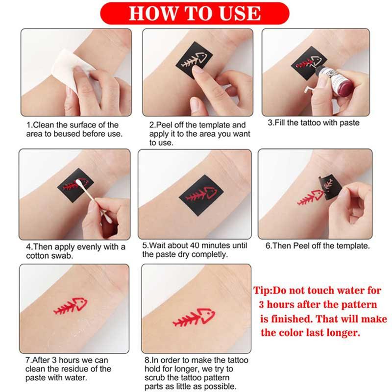 Temporary Tattoo Paint Set, 1 Set Including 7 Temporary Tattoo Stencils & 3 Tattoo Paints, Waterproof Temporary Body Art Tattoo for Party