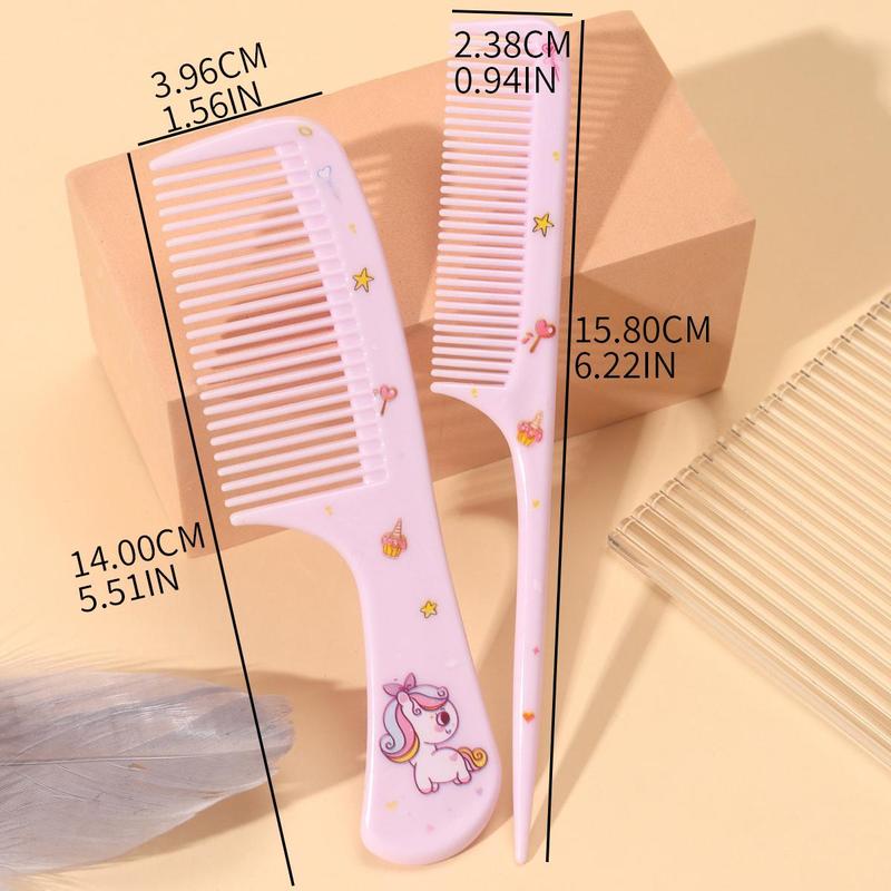 2pcs set Cute Cartoon Pattern Hair Comb, Portable Anti-static Plastic Hairdressing Comb, Hair Comb Gift For Kids