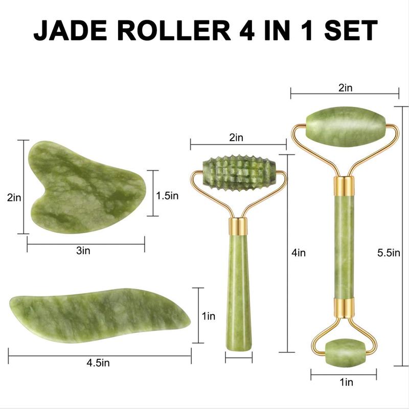 4-pcs Jade Roller & Gua Sha Set, Facial Roller Massager with Gua Sha Scraping Tool, Jade Stone Massager for Anti-aging, Slimming & Firming, Rejuvenate Face and Neck, Remove Wrinkles & Eye Puffiness Skincare Comfort