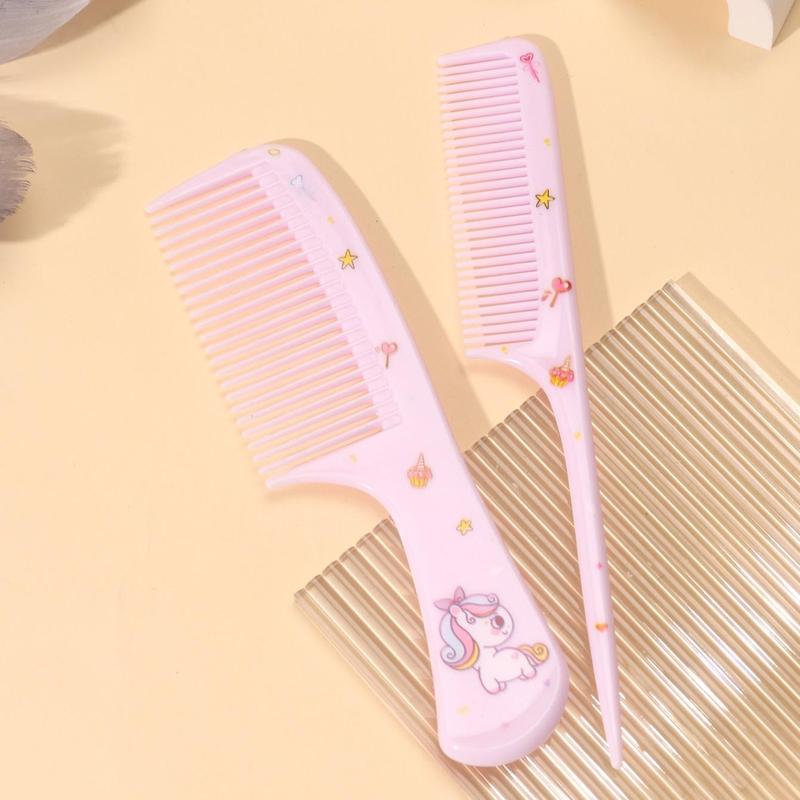 2pcs set Cute Cartoon Pattern Hair Comb, Portable Anti-static Plastic Hairdressing Comb, Hair Comb Gift For Kids