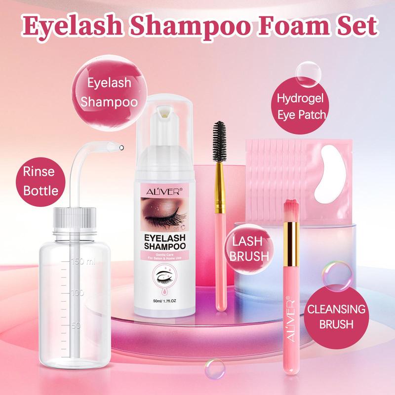 Eyelash Shampoo & Sprayer & Eyelash Brush & Cleaning Brush & Eye Stickers, 1 Set Eyelash Cleaning Tool, Eye Makeup Remover for Salon & Home Use