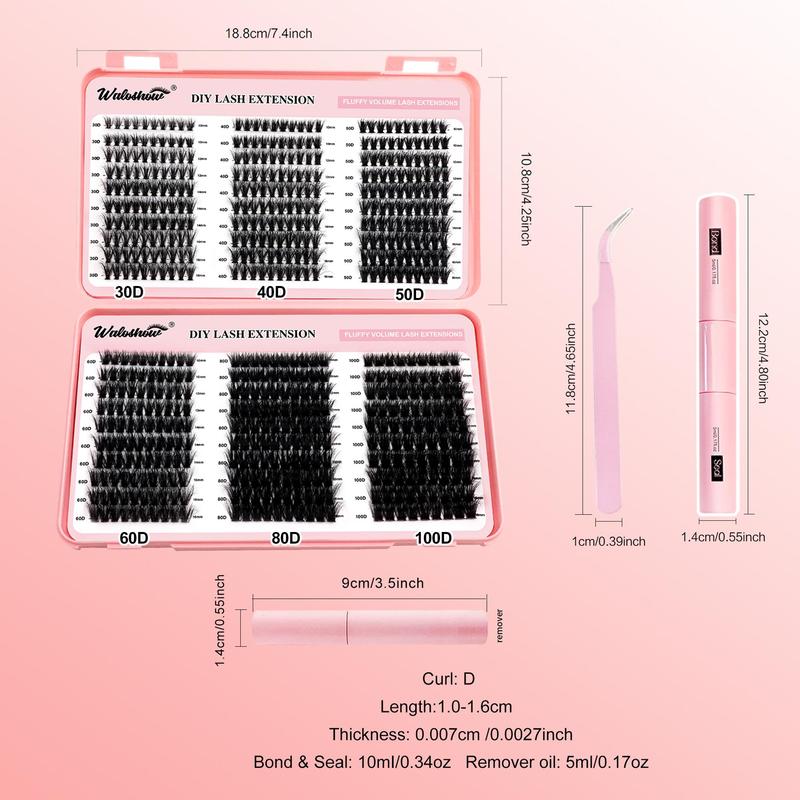 Mixed Length Individual False Eyelashes Kit, 1 Set Fluffy Curling False Eyelashes with Tools, Eye Makeup Accessories for Women, Christmas Gift