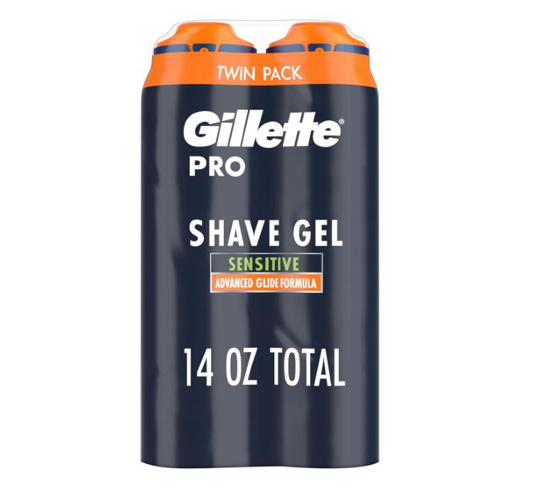 Gillette PRO Shaving Gel For Men Cools To Soothe Skin And Hydrates Facial Hair, TWIN PACK - Total 14oz, ProGlide Sensitive 2 in 1 Shave Gel