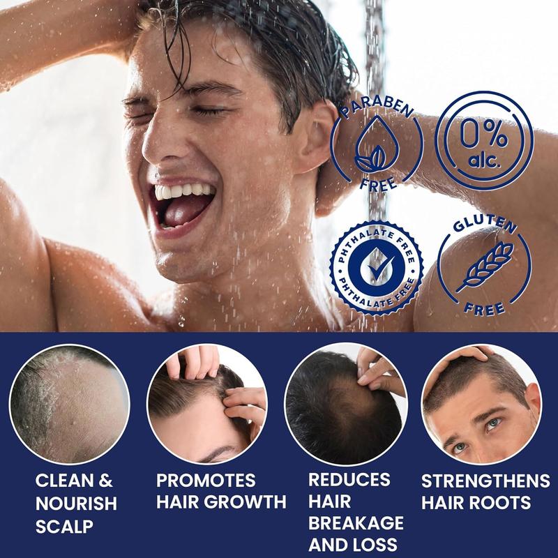 Biotin Hair Growth Shampoo for Men: Natural Thickening Shampoo with Tea Tree Oil Ginseng Mint for Hair Loss and Thinning Hair - 10.1 fl.oz, Dark Blue