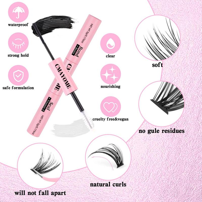 Natural Look Eyelash Extensions Kit, 1 Set Fluffy Curling False Eyelashes with Eyelash Glue & Tweezers, Professional Eye Makeup Accessories for Women