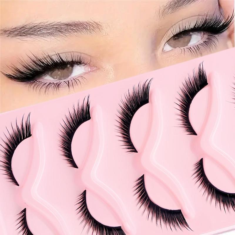 Natural Curl False Eyelashes (5 Pairs), Wispy Cat Eye Faux Cluster Lashes for Lash Extensions, False Eyelashes for Women and Girls Eye Makeup Enhancement