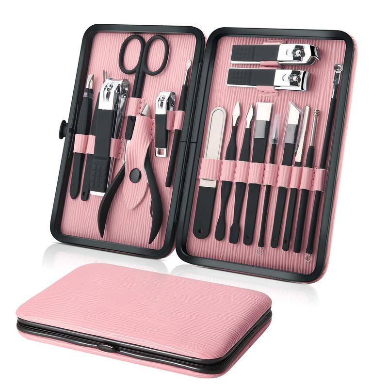 Portable Nail Clipper Set with Storage Case, 18pcs set Stainless Steel Manicure Tools Set, Professional Pedicure Tool Set for Home and Travel