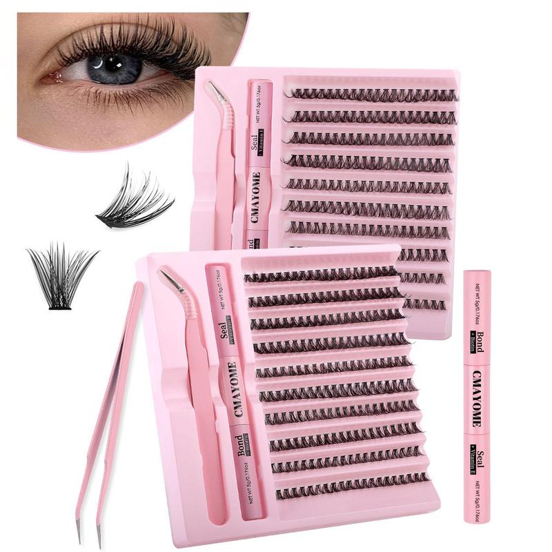 Natural Look Eyelash Extensions Kit, 1 Set Fluffy Curling False Eyelashes with Eyelash Glue & Tweezers, Professional Eye Makeup Accessories for Women