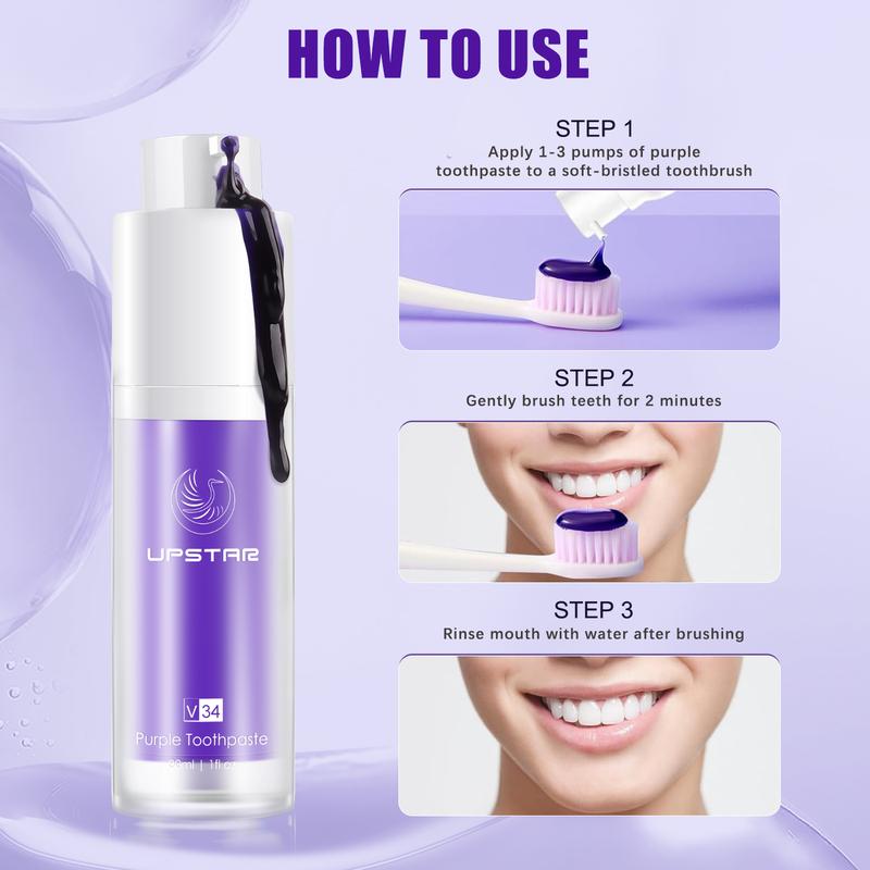 Purple Whitening Toothpaste for Instant Stain Removal | Colour Corrector for Teeth Brightening | Fresh Breath Formula, Perfect for Men & Women, Colour Correcting