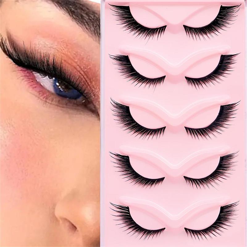 Natural Curl False Eyelashes (5 Pairs), Wispy Cat Eye Faux Cluster Lashes for Lash Extensions, False Eyelashes for Women and Girls Eye Makeup Enhancement