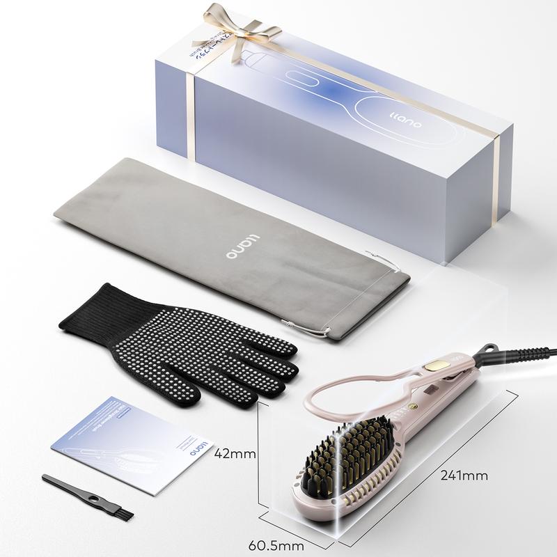 Llano Hair Straightener Brush,Complimentary anti-scald gloves, gift box,Upgraded Ionic Hair Straightening Comb with Holder Clamp, Anti-Frizz Ceramic, Anti-Scald Ceramic straightening Brush All Hair Types,Hair Straightener Comb Styling Tool, Christmas gift