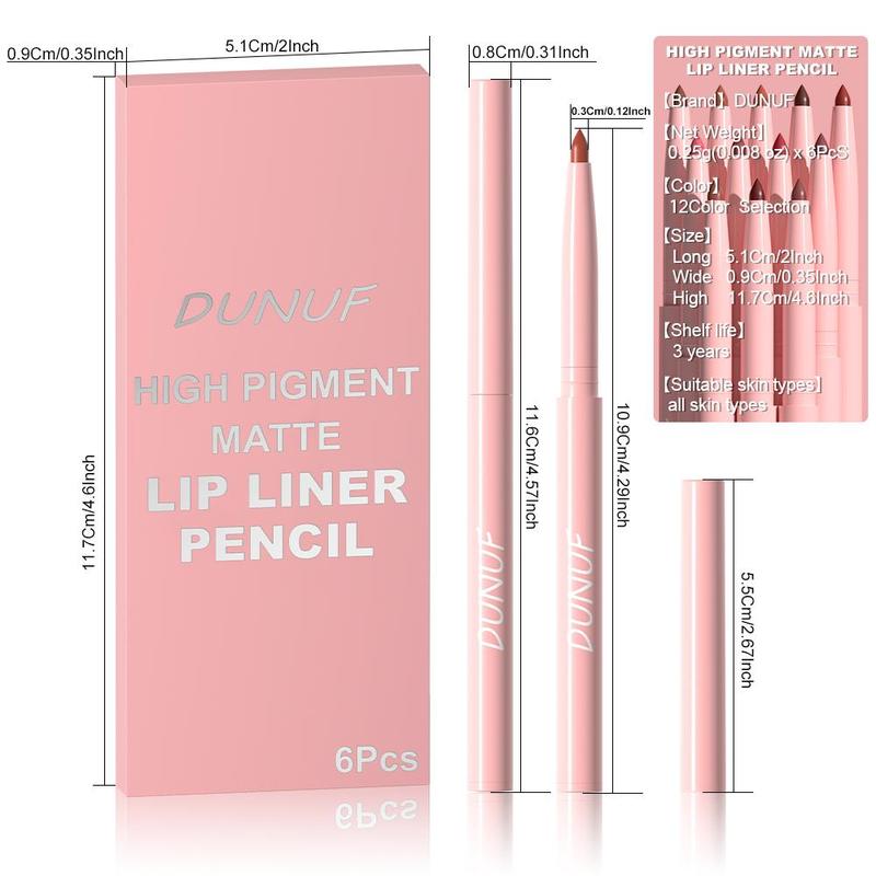 High Pigment Matte Lip Liner Pencil, 6 Counts set Long Lasting Waterproof Lip Liner, Easy Coloring Lipstick Pen, Suitable for All Occasions Lip Makeup, Lip Liners, Christmas Gift