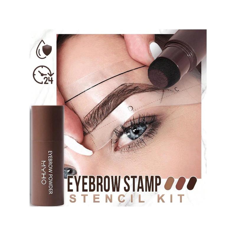 1 Set Eyebrow Tint Set, Natural Color Eye Brow Cosmetic （DARK BROWN） Brow Stencil and Stamp Kit is long-lasting, smudge-proof and waterproof, 10 reusable brow shape stencils  shapes Easy Coloring High Pigment Eyebrow Stamp Makeup Eyebrow Powder