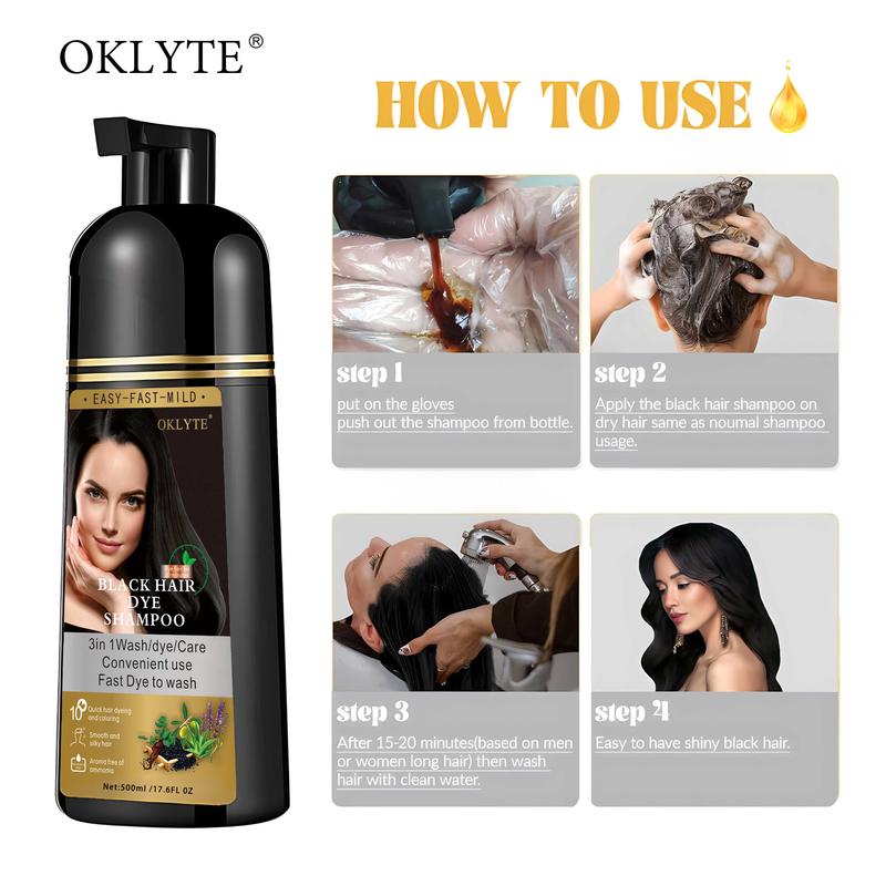 OKLYTE 3 in 1 hair dye shampoo Instant +100% Grey Hair Coverage - Plant Ingredients (Black or Brown) - Herbal Haircare Solution for Effortless Hair Coloring