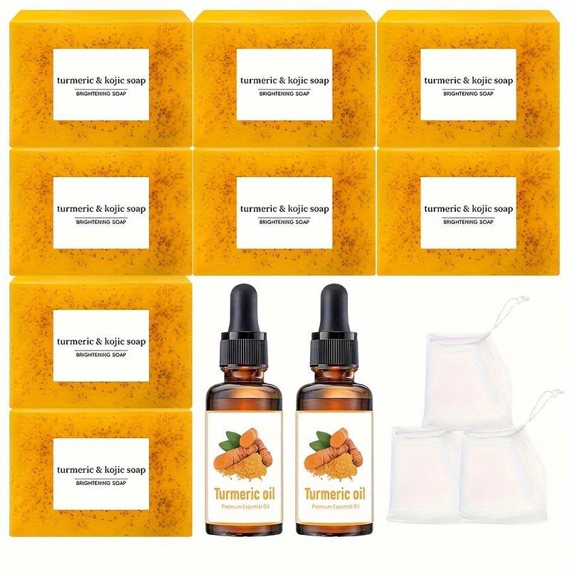 Turmeric Body Care Set, 8 Counts Deep Cleansing Turmeric Soap Bar & 2 Counts Moisturizing Turmeric Oil, Body Cleaning Products for Women