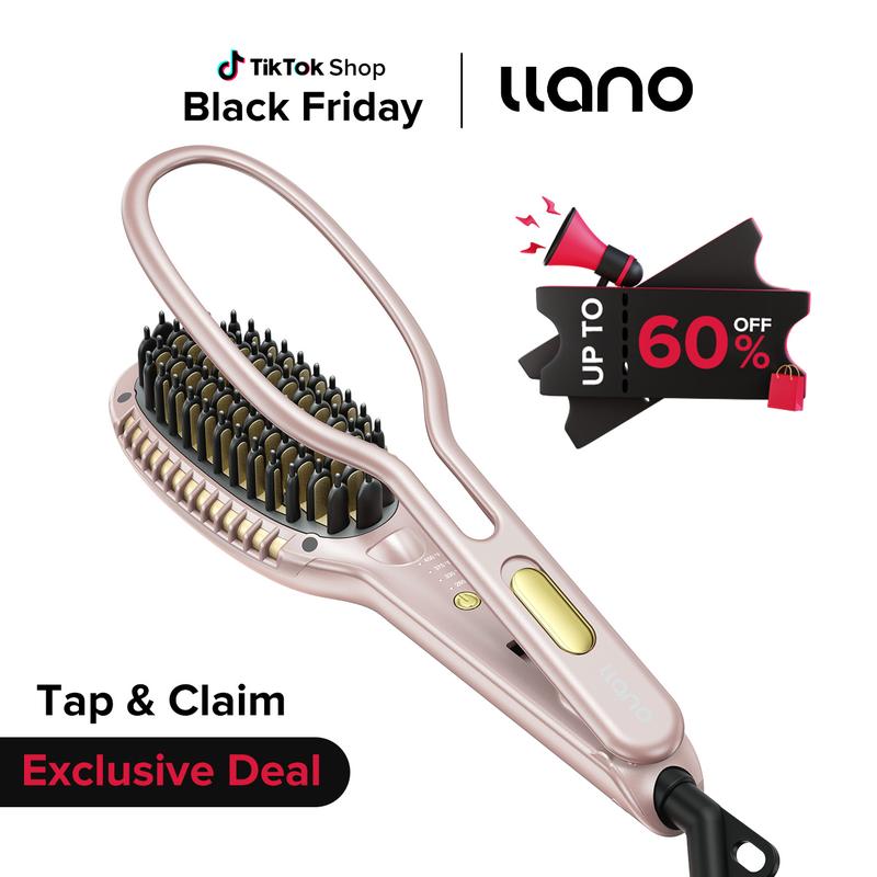 Llano Hair Straightener Brush,Complimentary anti-scald gloves, gift box,Upgraded Ionic Hair Straightening Comb with Holder Clamp, Anti-Frizz Ceramic, Anti-Scald Ceramic straightening Brush All Hair Types,Hair Straightener Comb Styling Tool, Christmas gift