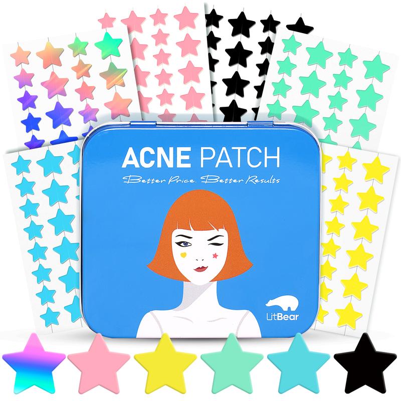 LitBear Star Acne Patches Pimple Patches, 6 Colors 168 Dots, Patches with Tea Tree Oil & Centella Oil, Hydrocolloid Acne Pimple Patches Perfect for Clear Skin