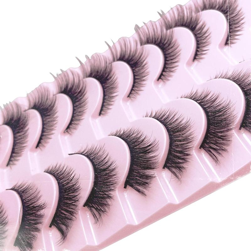 Fluffy Cross False Eyelashes, 10 Pairs Wispy Cat Eye Faux Lashes, Natural Curling Eye Makeup Strip Lashes, Volumized Fake Eyelash for Lashes Extensions