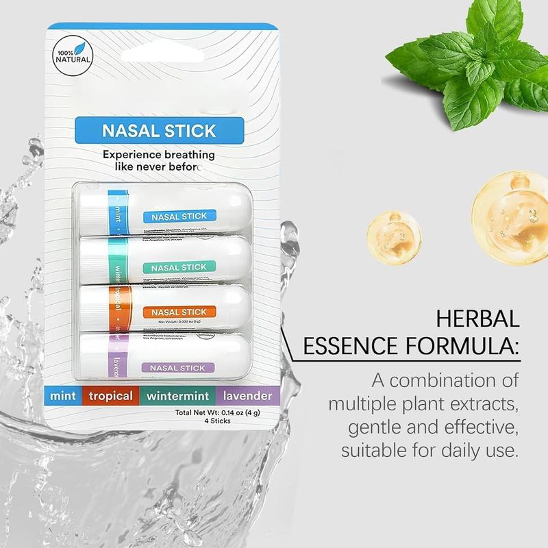 Nasal Stick (4 Pack) | Boosts Focus + Enhances Breathing | Provides Fresh Cooling Sensation | Aromatherapy Inhaler Made with Essential Oils + Menthol (Mint, Wintermint, Tropical, Lavender)