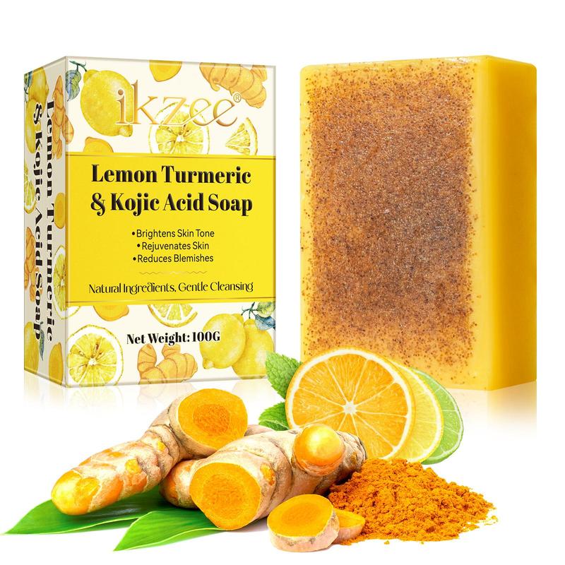 Lemon Turmeric Kojic Acid Soap, 1 2 3 Counts Gentle Cleansing Brightening Soap Bar, Moisturizing Body Wash Soap for Women & Men