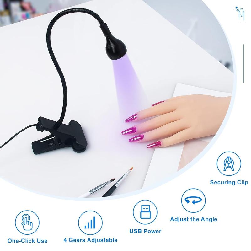 Lamp with UV Protection Gloves,3W LED  Manicure Dryer 35NM Curing Light with Black Gooseneck and Clamp for Gel Nails