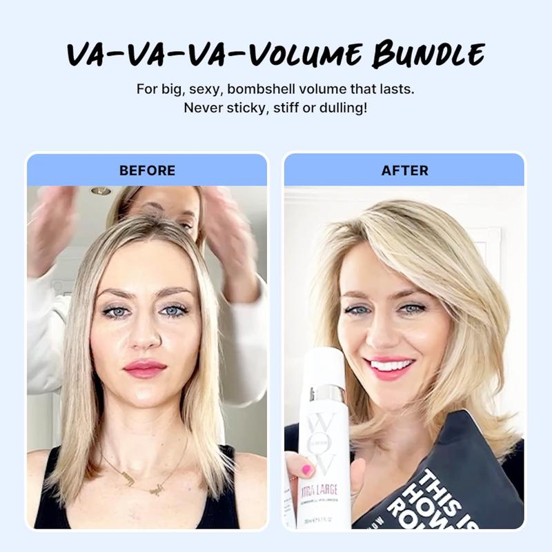 COLOR WOW Va-Va-Va-Volume Bundle - The ultimate volumizing duo for fine, thin, limp hair. Raise the Root creates all-day lift at the roots while Xtra Large adds weightless mass for thick, glossy hair.