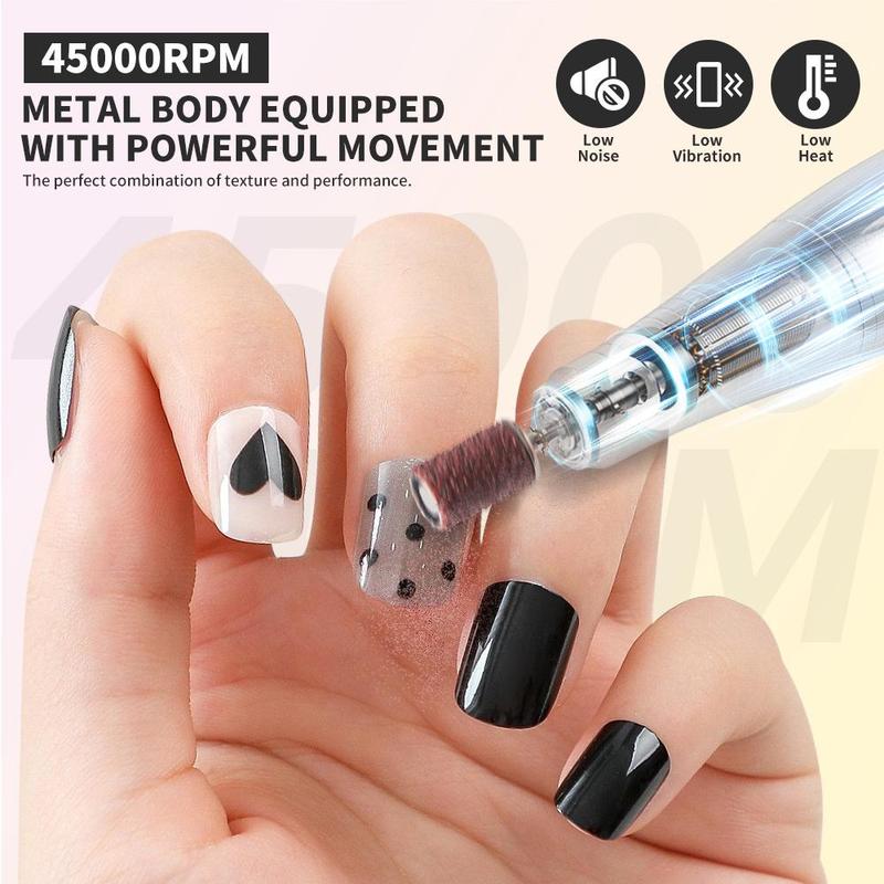 Electric Nail Drill, 1 Box Professional Nail Drill with Accessories for Acrylic Nails, Rechargeable Nail File, Manicure & Pedicure Tool for Home & Salon Use