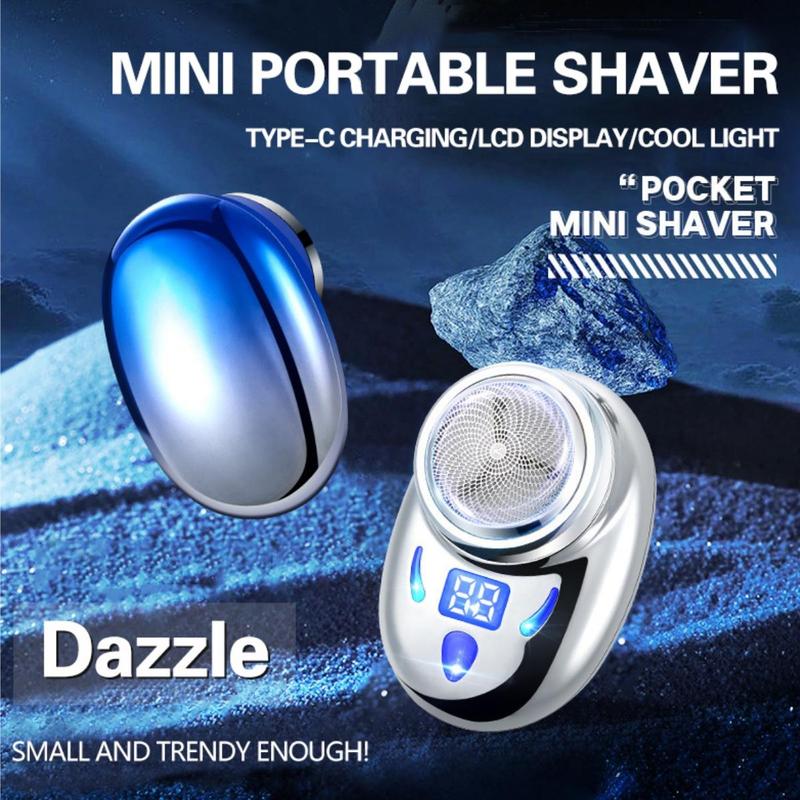 Portable compact mini smart electric shaver, digital display, cordless and removable, beard care, facial hair trimmer for home and travel