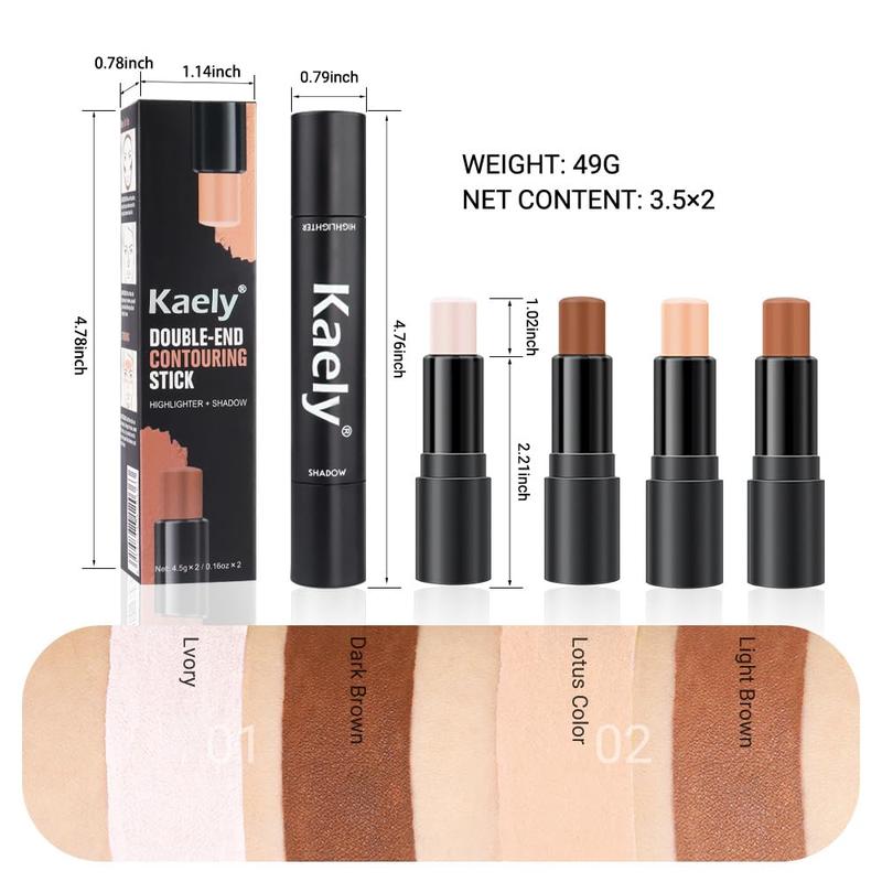 4 Color Highlighter Contour Stick,Cream Contour Palette Kit for Beginners,Bronzer Contouring Sticks,contorno maquillaje para mujer en oferta,Concealer Stick Primer Face Makeup Brightener,01+02 Temogu