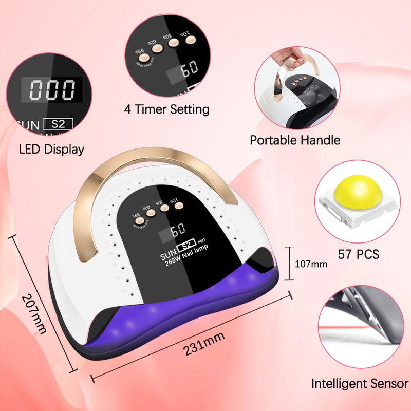 LKEnail UV LED Nail Lamp, Christmas Gifts, SUN S2 Fast Nail Dryer, Nail Curing Light With 57 LED Beads, LCD Touch Screen Auto Sensor Nail Lamp Anil Art Tools, Nail Enhancement Machine for Home Studio Use christmas nails