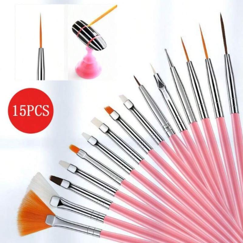 15Pcs Plastic Nail Brush Set Nail Art Dust Cleaner Brush Phototherapy Pen Carving Pen Nail Painting Pen, Color Drawing Pen Set Nail Enhancement Makeup Manicure Tool