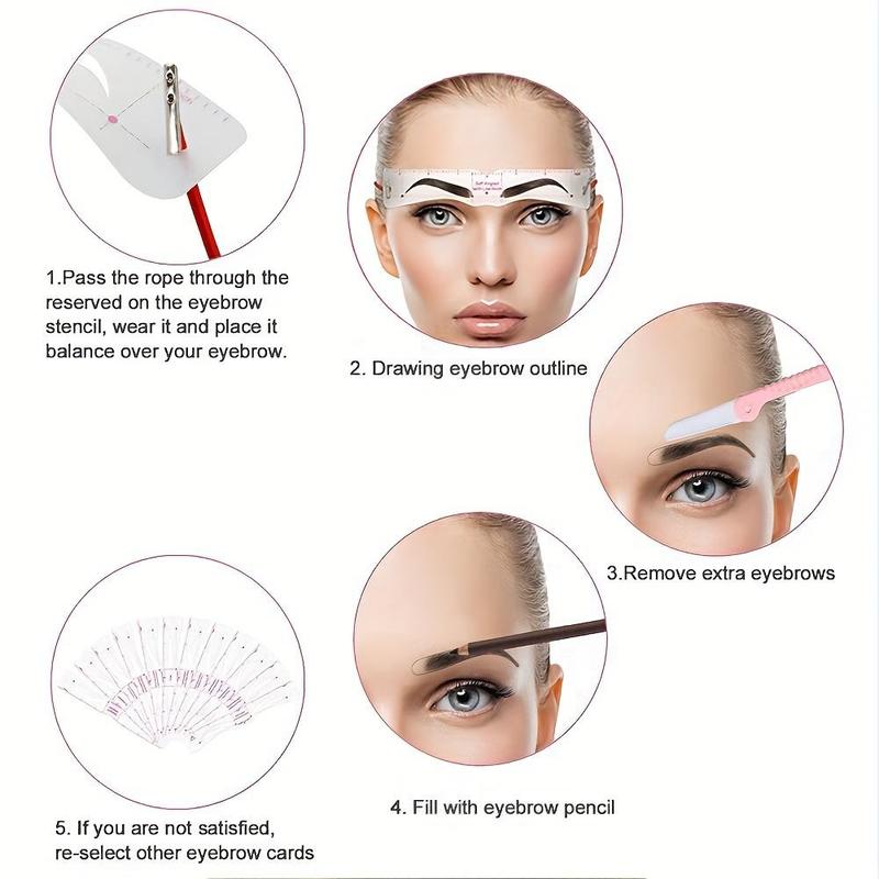 Reusable Silicone Eyebrow Templates with Head Band, 24pcs Adjustable Head Mount Eyebrow Stencils, Eye Brow Stamps, Eye Brow Makeup Tool Set for Women