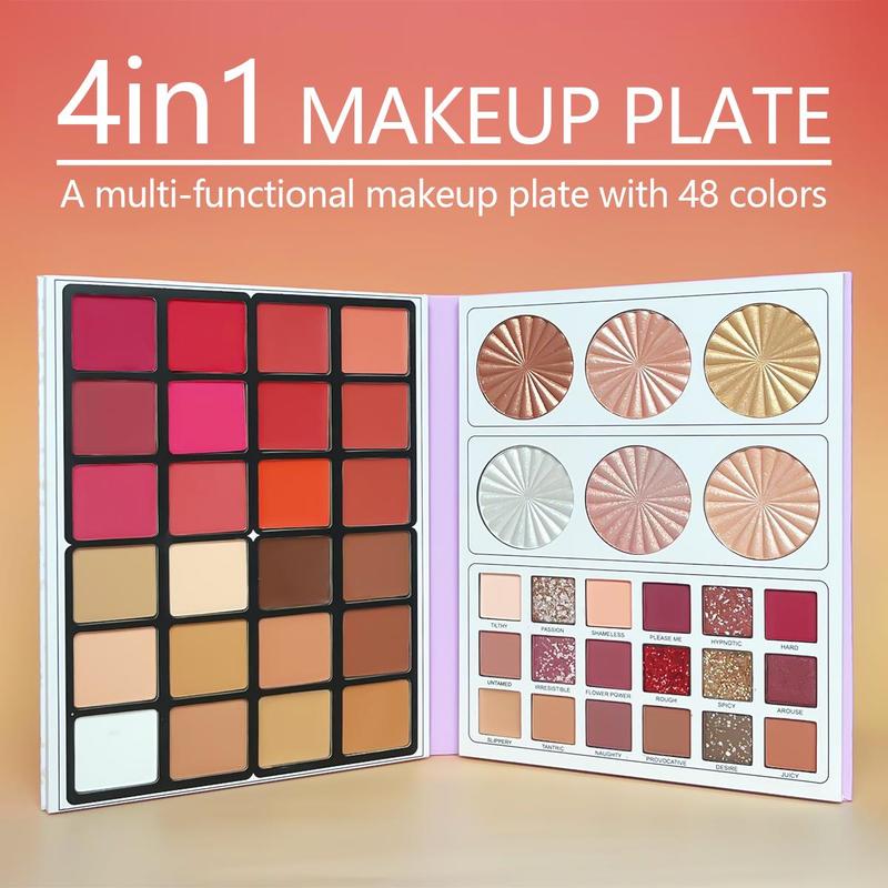 48 Color Makeup Palette with without Brush Set, 1 Set Multi-functional Makeup Palette, High Pigmented Blendable Makeup Powder for All Styles