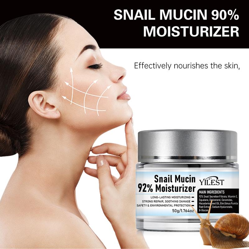 Yilest Snail Mucin 92% Moisturizer Daily Face Gel Cream for Dry & Sensitive Skin, Hydrating Gentle Skin, 50g Cleanser Moisturizing Skincare