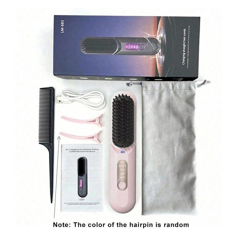 Portable Hair Straightening Comb, 1 Box Rechargeable Hair Straightener, Hair Styling Tool for Women & Girls for Home & Salon Use