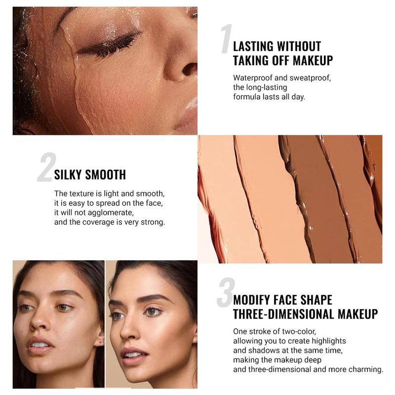 4 Color Highlighter Contour Stick,Cream Contour Palette Kit for Beginners,Bronzer Contouring Sticks,contorno maquillaje para mujer en oferta,Concealer Stick Primer Face Makeup Brightener,01+02 Temogu