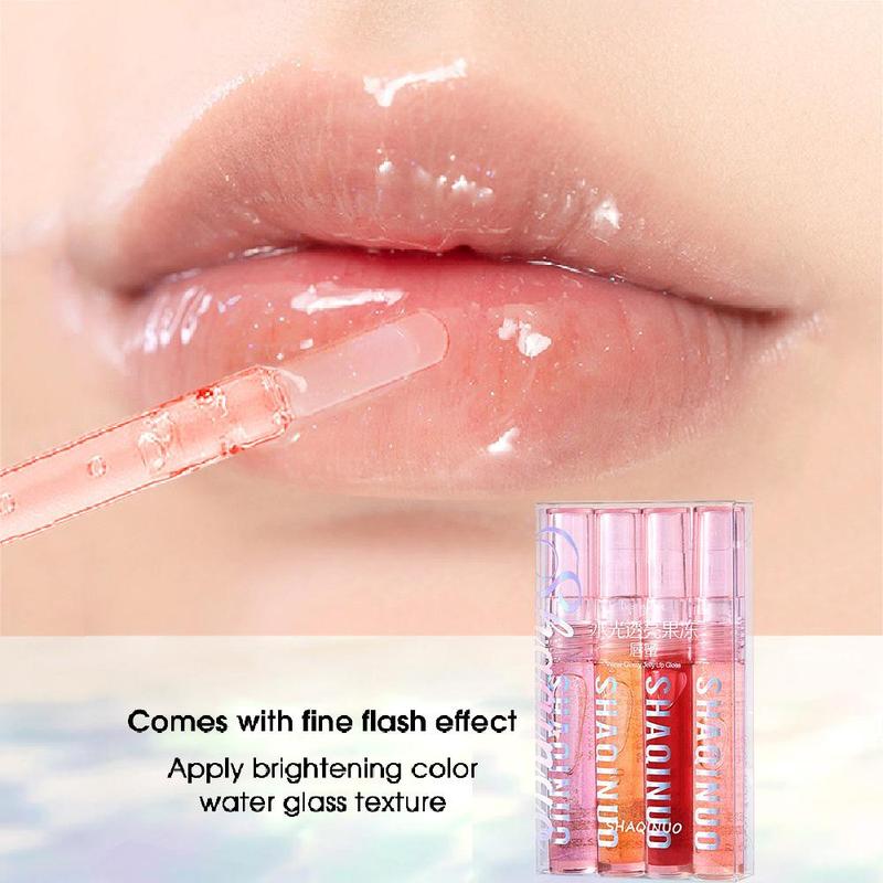 Moisturizing Glitter Lip Gloss, 4pcs Transparent Tinted Moisturizing Lip Oil, Glossy Lip Glaze Stick, Plumping Lip Oil Lip Stick for All Occasions Makeup, Birthday Festival Gift for Women and Girls