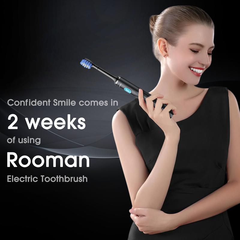 Rooman Sonic Electric Toothbrush - Travel Set with Case and Replacement Brush Heads, Deep Cleaning Mode Brush, IPX7 Waterproof