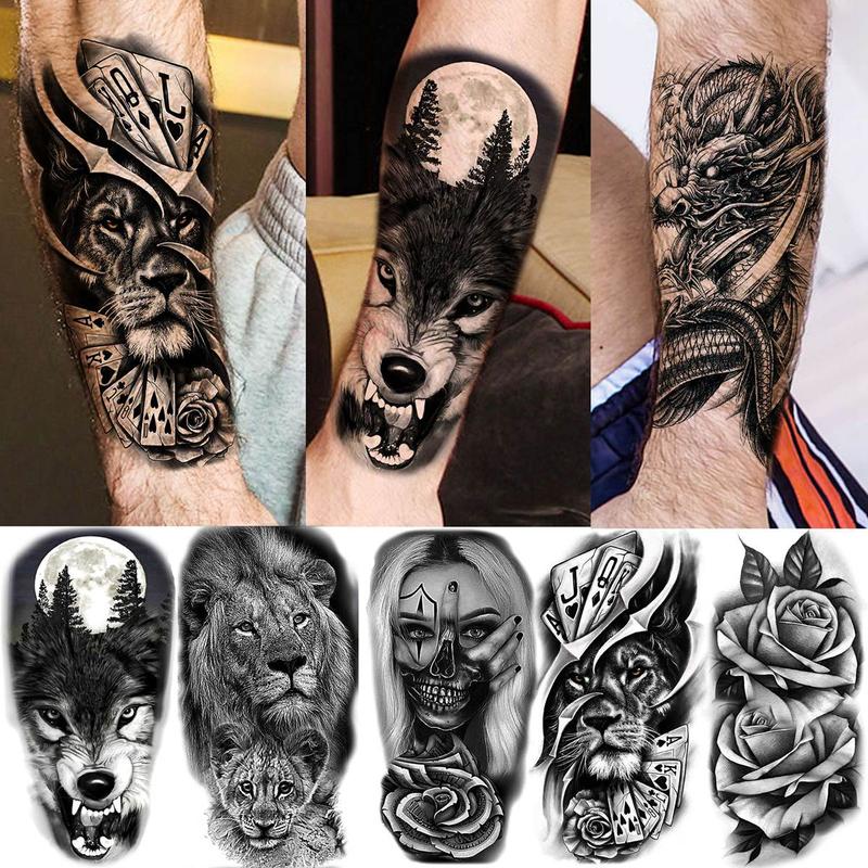 Animal & Skull Pattern Temporary Tattoo, 61pcs set Fake Tattoo Body Art Sticker for Men & Women, Realistic Arm Tattoos for Adults, Body Art, Body Tattoos, Body Stickers Party Supplies